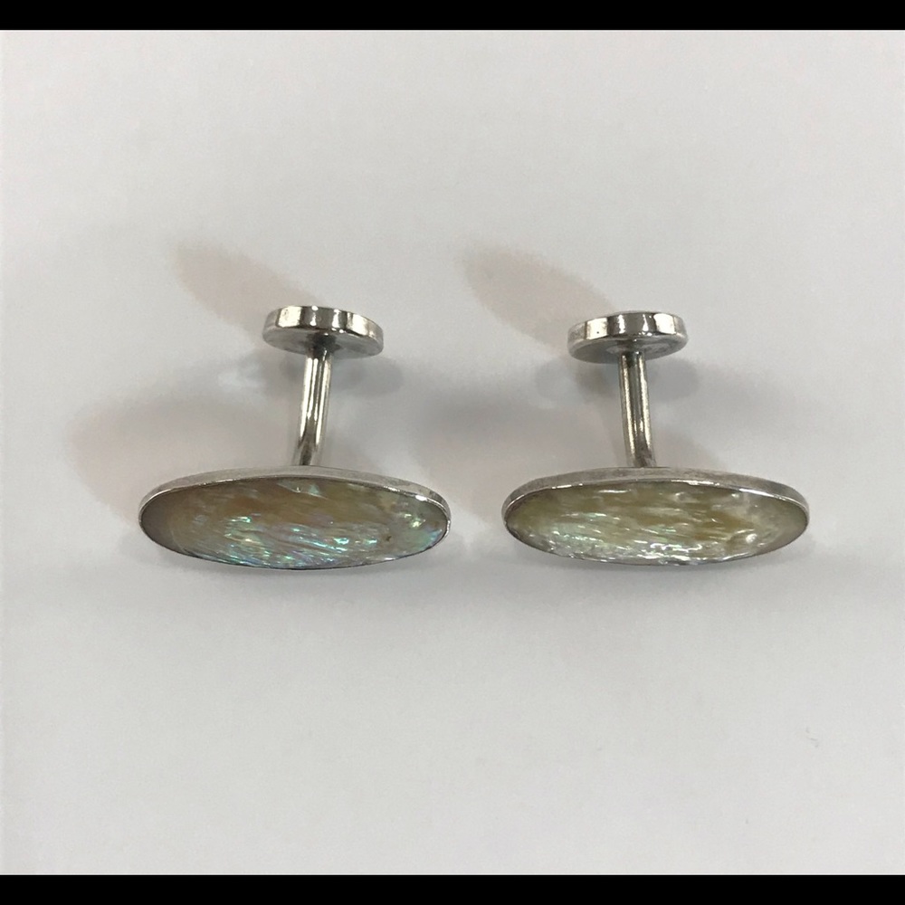 Vtg mother of pearl sterling silver cuff links